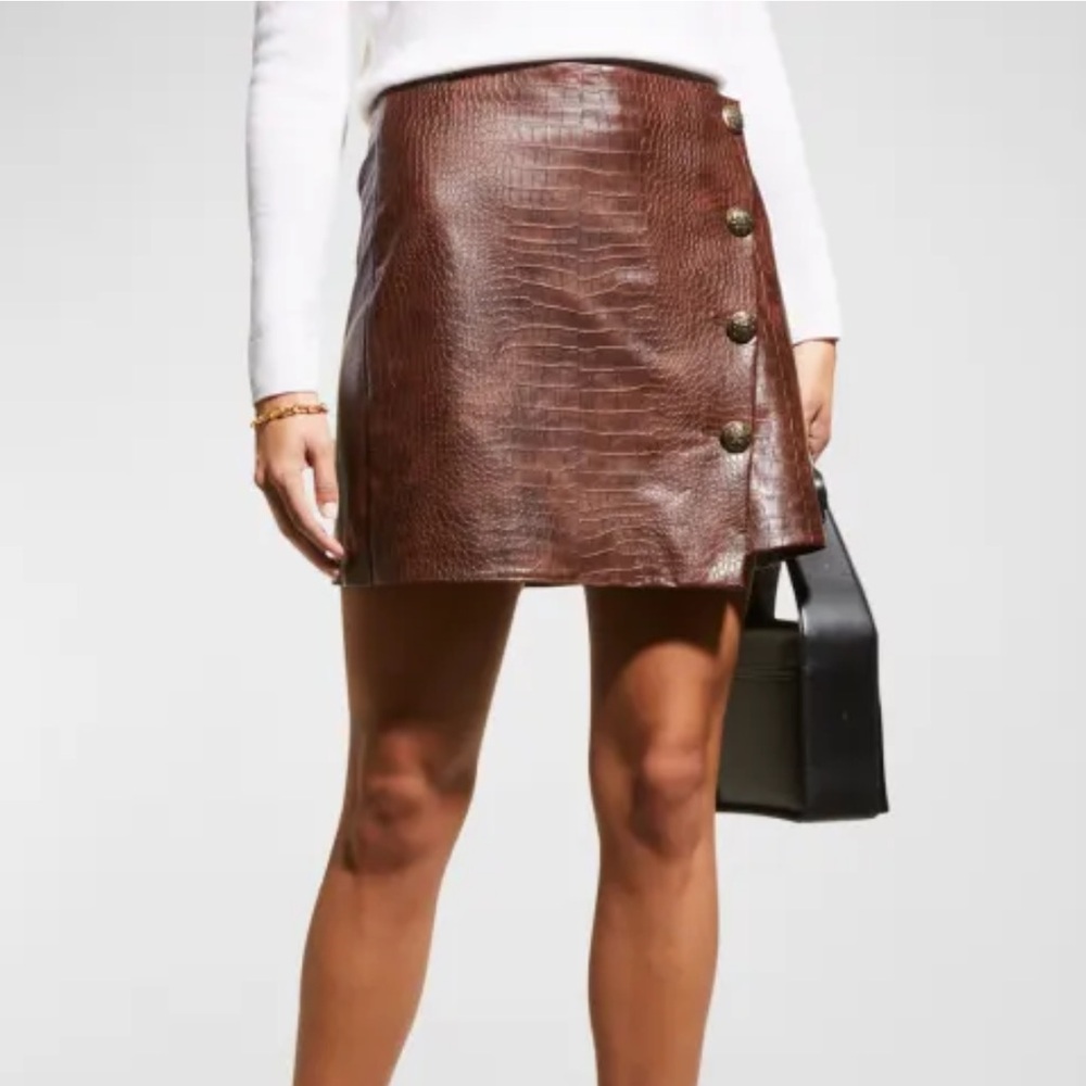 Veronica Beard Chocolate Leather Mini Skirt